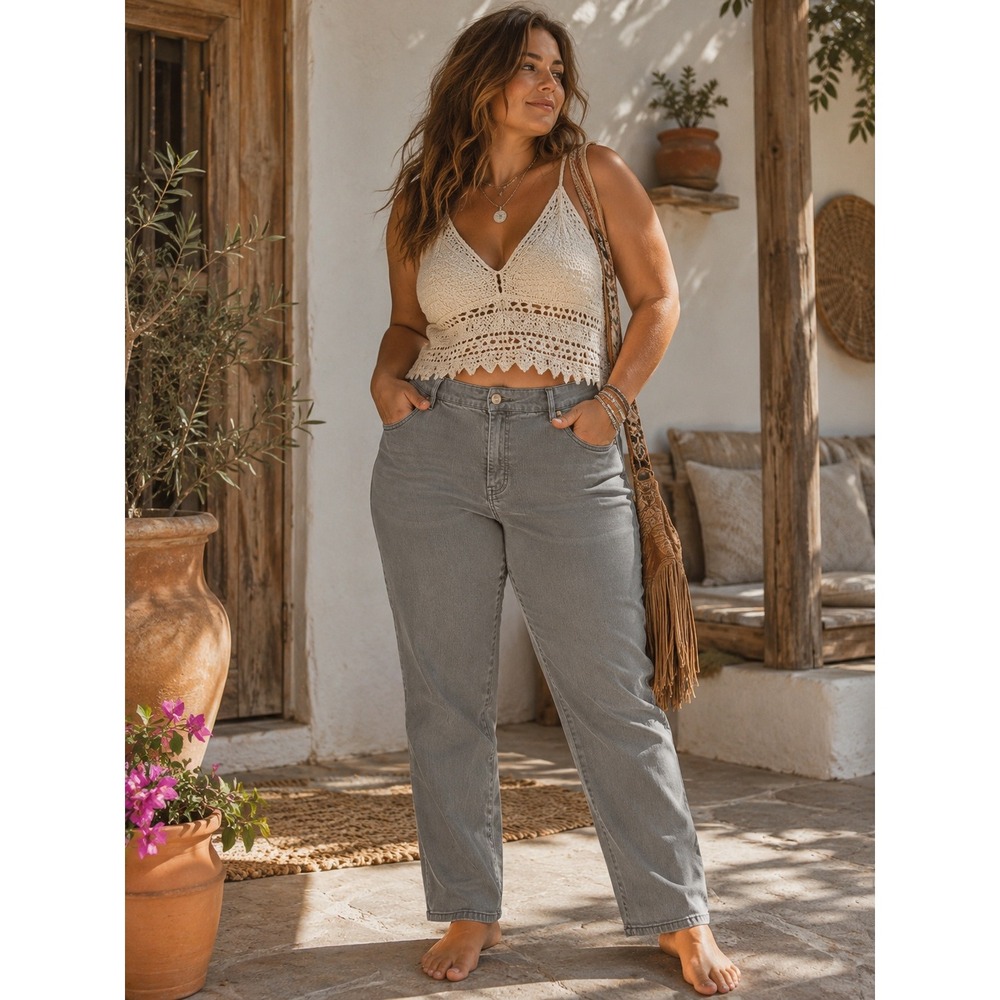 Boho Neutral Gray‎ Chicos So Slimming Girlfriend Ankle 16/18 Stretch Jeans
